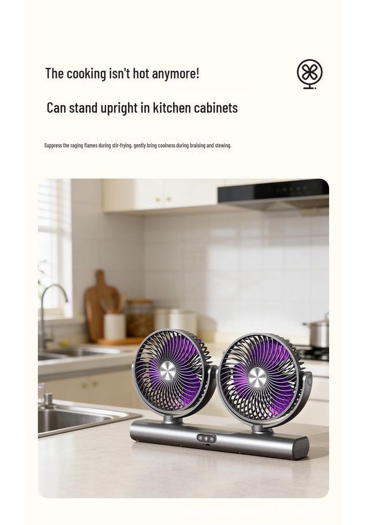 Adjustable Dual-Head Fan: Desktop, Car, Hanging - Multi-Functional for Summer Use