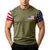 Men's Loose Fit Short Sleeve T Shirt Casual Daily Wear Summer Top with Flag Print Sleeves and Chest Patch