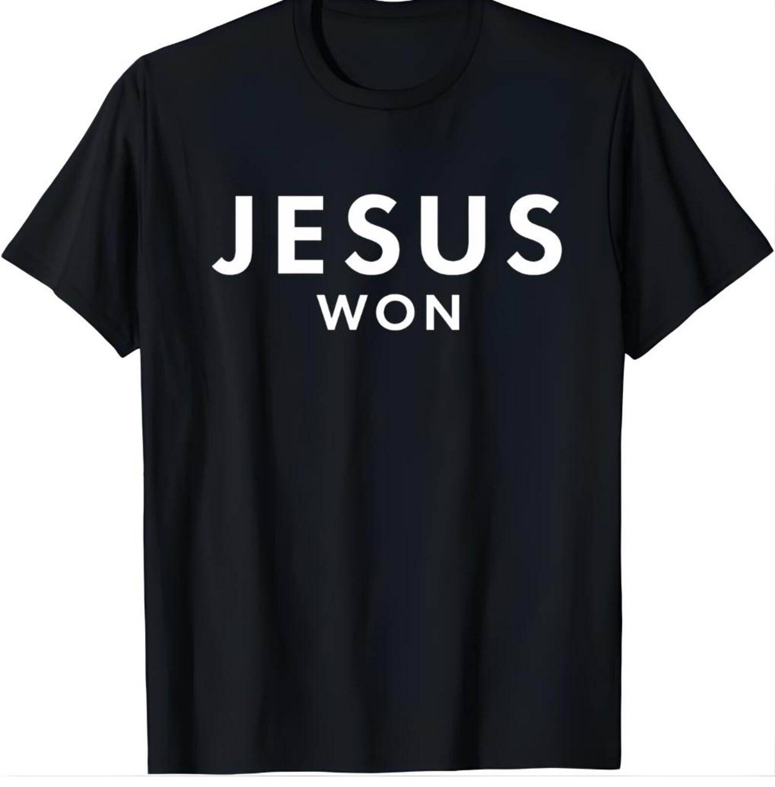 Jesus Won Shirt | Christian Faith Tee | Religious Minimalist T-Shirt | Bible Believer Gift | Church Apparel XL