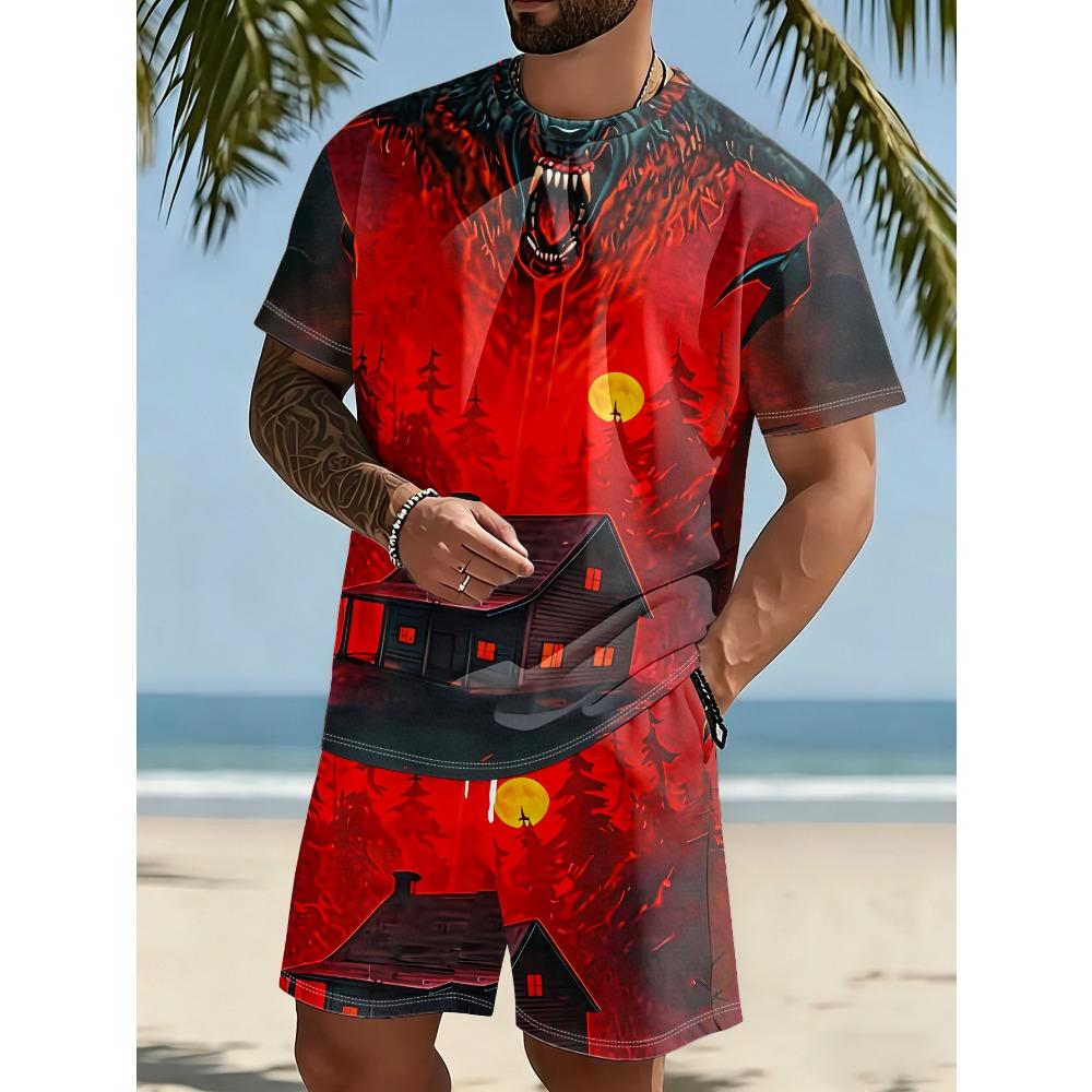 Coconut Palm Tree Men's Casual T-Shirt And Shorts Sets With A Print Style Artistic Outdoor Summer Clothing Casual 2-Piece Sets