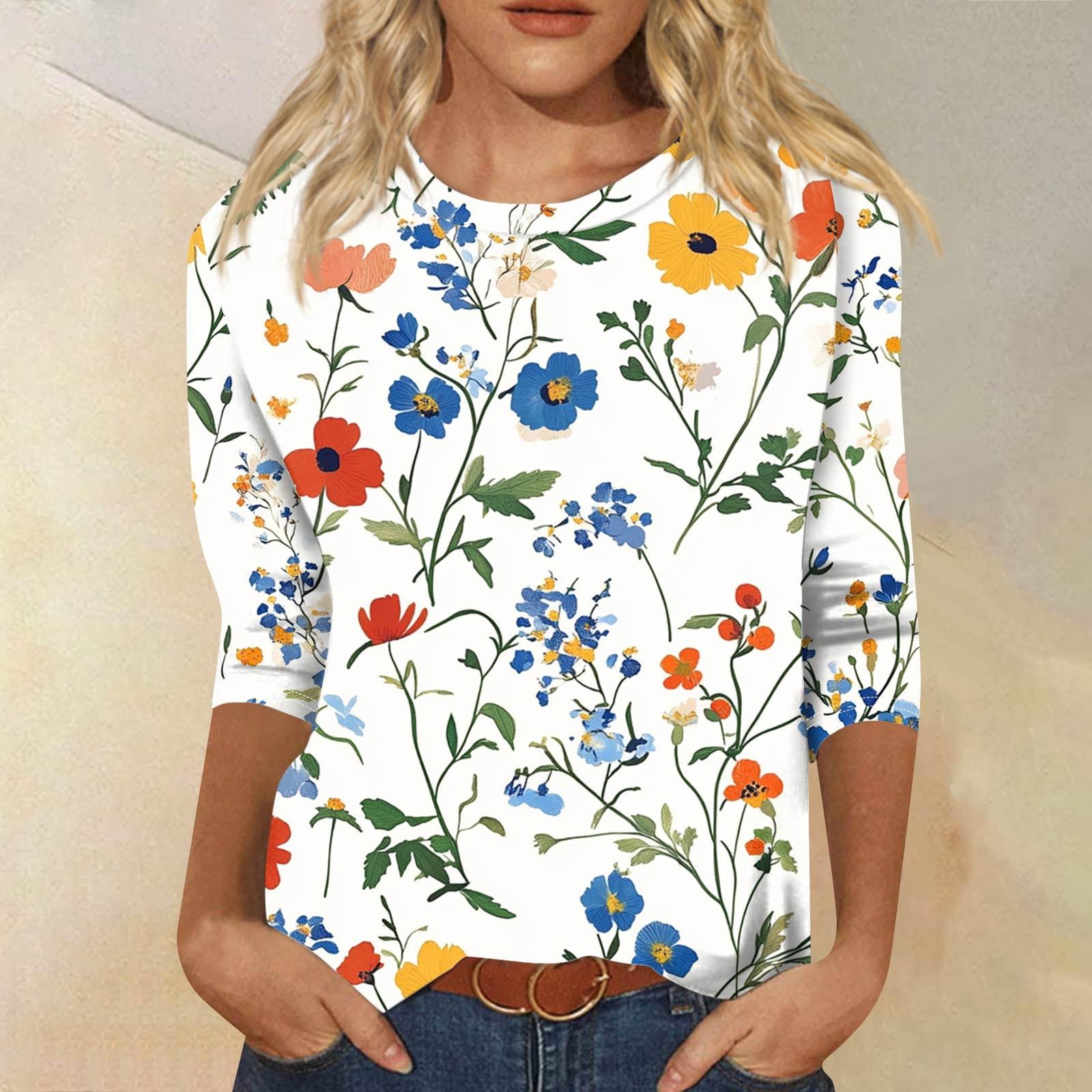 

Женская модная повседневная футболка с рукавом семь восьмых, принтом и круглым вырезом XXL белый