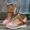 2025 summer new foreign trade large size bag head rear empty slope heel sandals women's hemp rope bottom buckle thick sole women's sandals