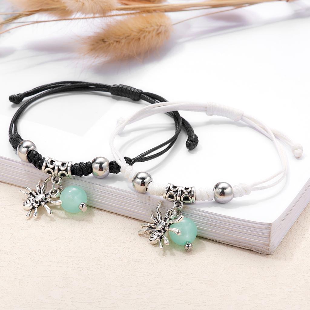Set da 2 Pezzi Braccialetto in Corda Intrecciata Ragno Pipistrello Gotico Per Donne Uomini Cuore Magnetico Abbinato Braccialetti per Coppie Gioielli Regalo di Halloween