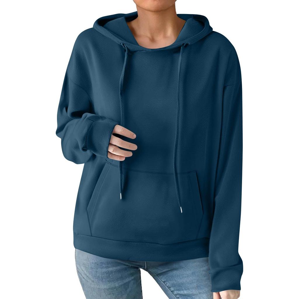 Women's Fashion Casual Solid Color Pocket Long Sleeve Hoodie