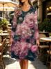 Spring Autumn Women Dress Casual Long Sleeve O-neck 3D Print Loose A-Line Dress Oversized Home Wear Robe