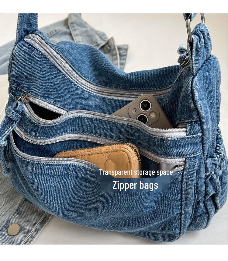 2025 Women's Harajuku Style Denim Canvas Crossbody Bag - Large Capacity, Simple Design