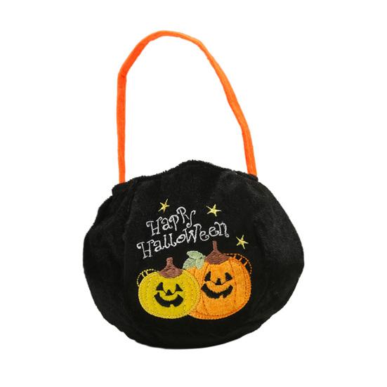 Xiaobudian Halloween Trick or Treat Bucket, 9.8x5.9 Inch Pumpkin Witch Black Cat Plush Tote Bag, Soft Candy Basket with Handle for Party Favors