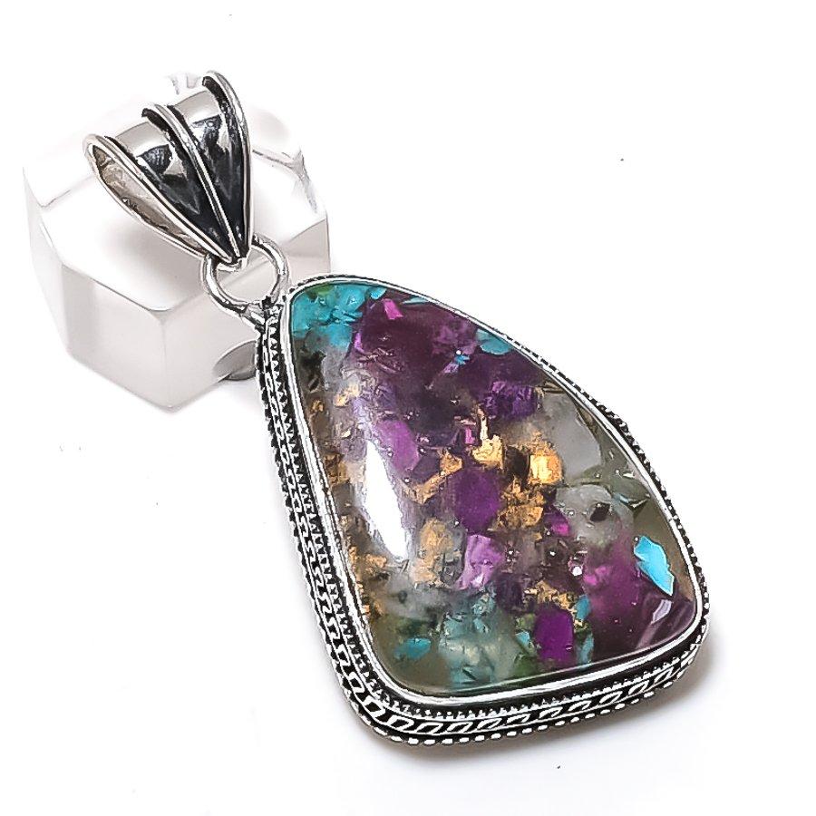 Spiny Oyster Gemstone 925 Sterling Silver Jewelry Pendant 2.21"