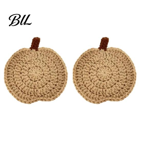 Manteles Individuales para Mesa de Café Hechos a Mano de Ganchillo Posavasos de Calabaza, Manteles Suaves de Poliéster, Posavasos Decorativos de Otoño, Accesorios de Comedor Rústicos con Temática de Otoño