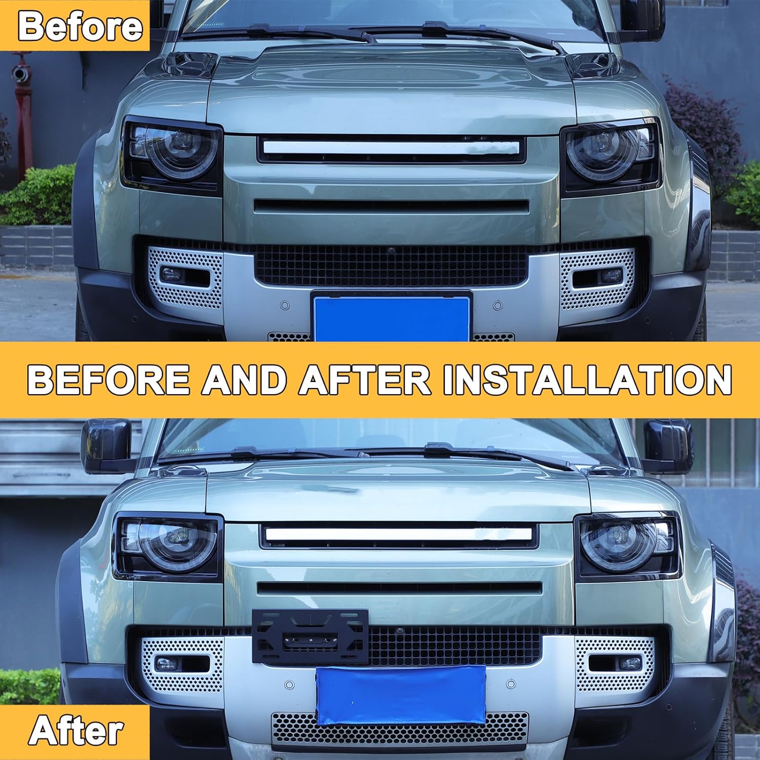 

Car License Plate Frame Holder Compatible with L@nd R0ver Defender 90 110 130 2020-2025,Front Bumper Grille Air Inlet License Plate Bracket No