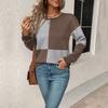 Top 2025 Efterår Ny Langærmet Farveblokeret Pullover Rund Hals Sweatshirt Moderigtig Alsidig
