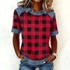 Women's Fashion Collar Cowboy Splicing Sweatshirt Casual Printed Hoodie Short Sleeve Shirt Top