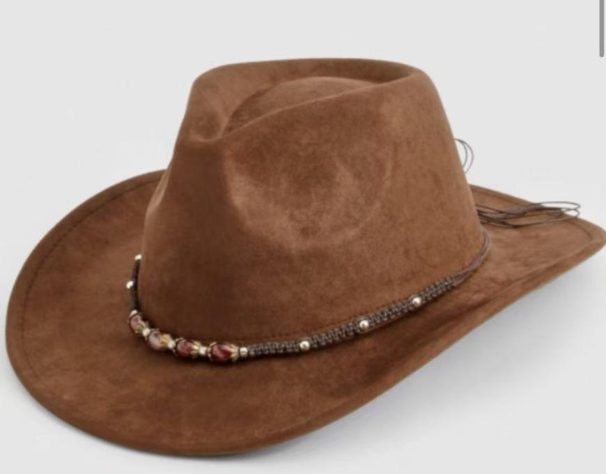 Western Suede Upturned Edge Western Cowboy Hat Men's and Women's Outdoor Travel Hat Rolled Brim Ethnic Style Top Hat Felt Hat
