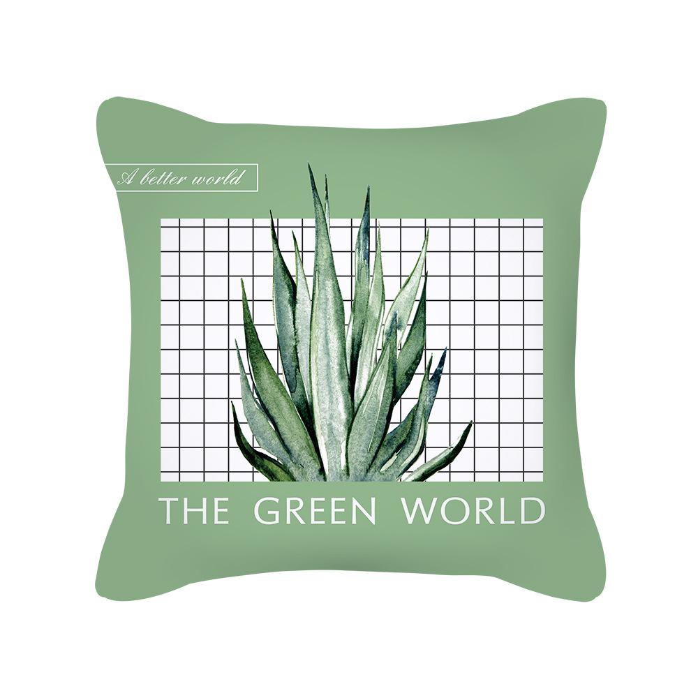 Small Fresh Peach Skin Pillowcase Nordic Summer Green Plant Cushion Pillowcase Home Supplies