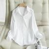 Slightly Elastic White Cotton Women's Korean Style Long Sleeve Casual Shirt - Professional, Fashionable, and Non-See-Through