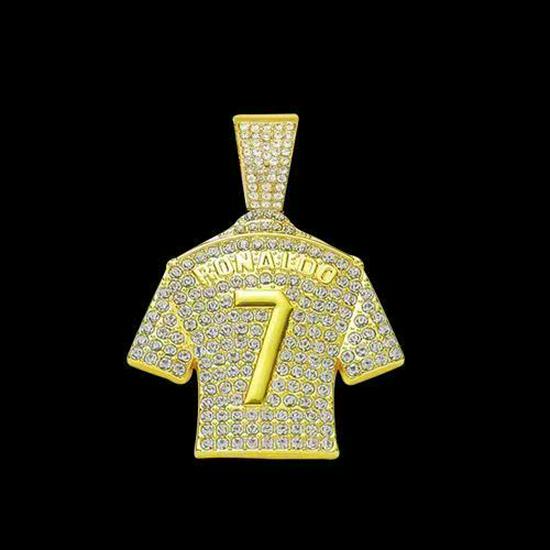 Cristiano Ronaldo Rhinestone Jersey Pendant Gold-Plated Cuban Necklace
