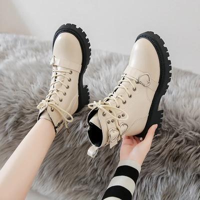 Bottines de moto à lacets en cuir synthétique pour femme, bottines d'automne antidérapantes à plateforme, nouvelle collection