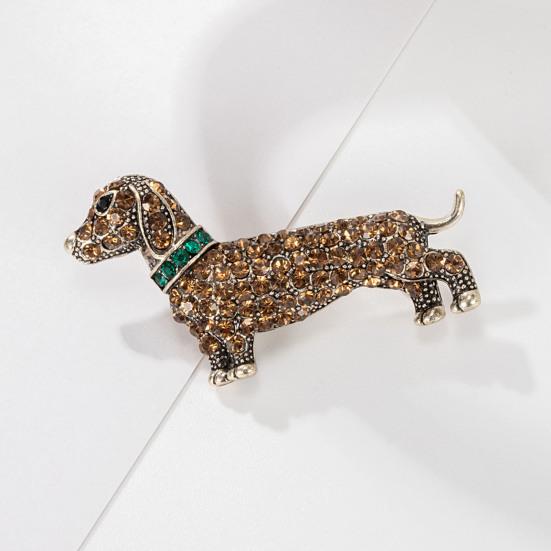 Yousheng Retro Dog Shape Brooch Shining Rhinestones Inlaid Pin Suit Lapel Shawl Animal Badge Outfit Clothing Accessories