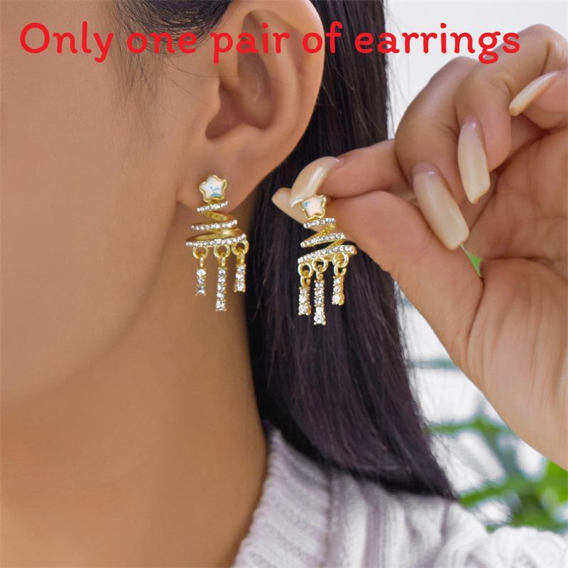 Christmas Tree And Star Drop Dangle Earrings With Ceramic Ear Pins For Womens Holiday Jewelry