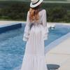 Sexy Long Coverups Bikini White Multilayer Ruffle Sleeves Summer Beach Dress Elegant Women Beach Wear Swim Suit Cover Up D5
