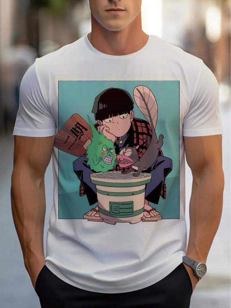 Herren T-Shirt mit Allover-Print - weißes kurzärmeliges Rundhals Sommer Freizeit T-Shirt