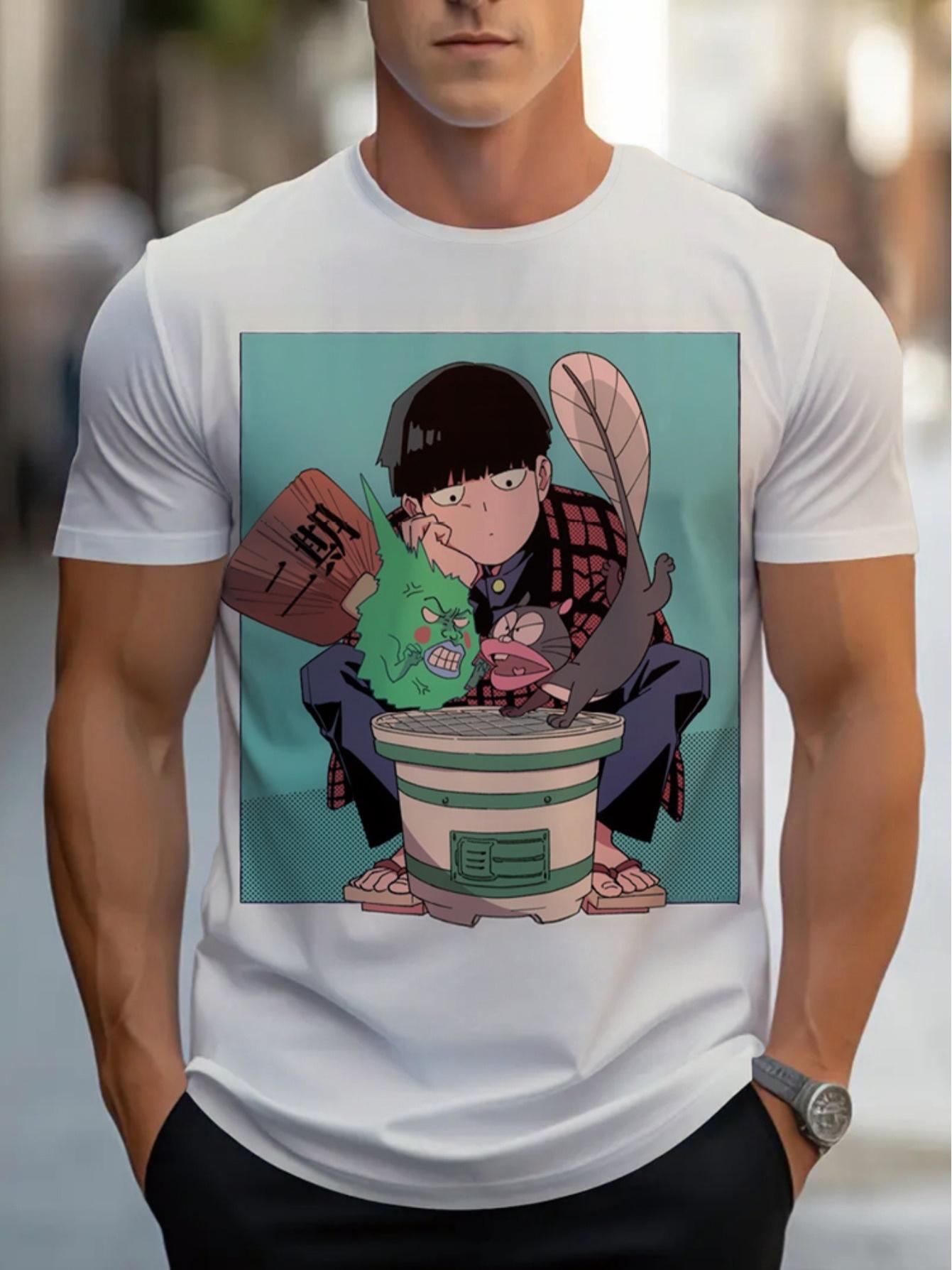 Men s all-over printed T-shirt - white short-sleeved round neck summer casual T-shirt S