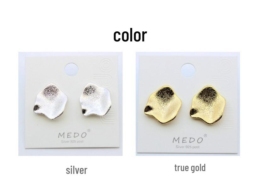 Three-Dimensional Frosted Petal Gold-Plated Stud Earrings - Elegant Niche Design for European and American Style
