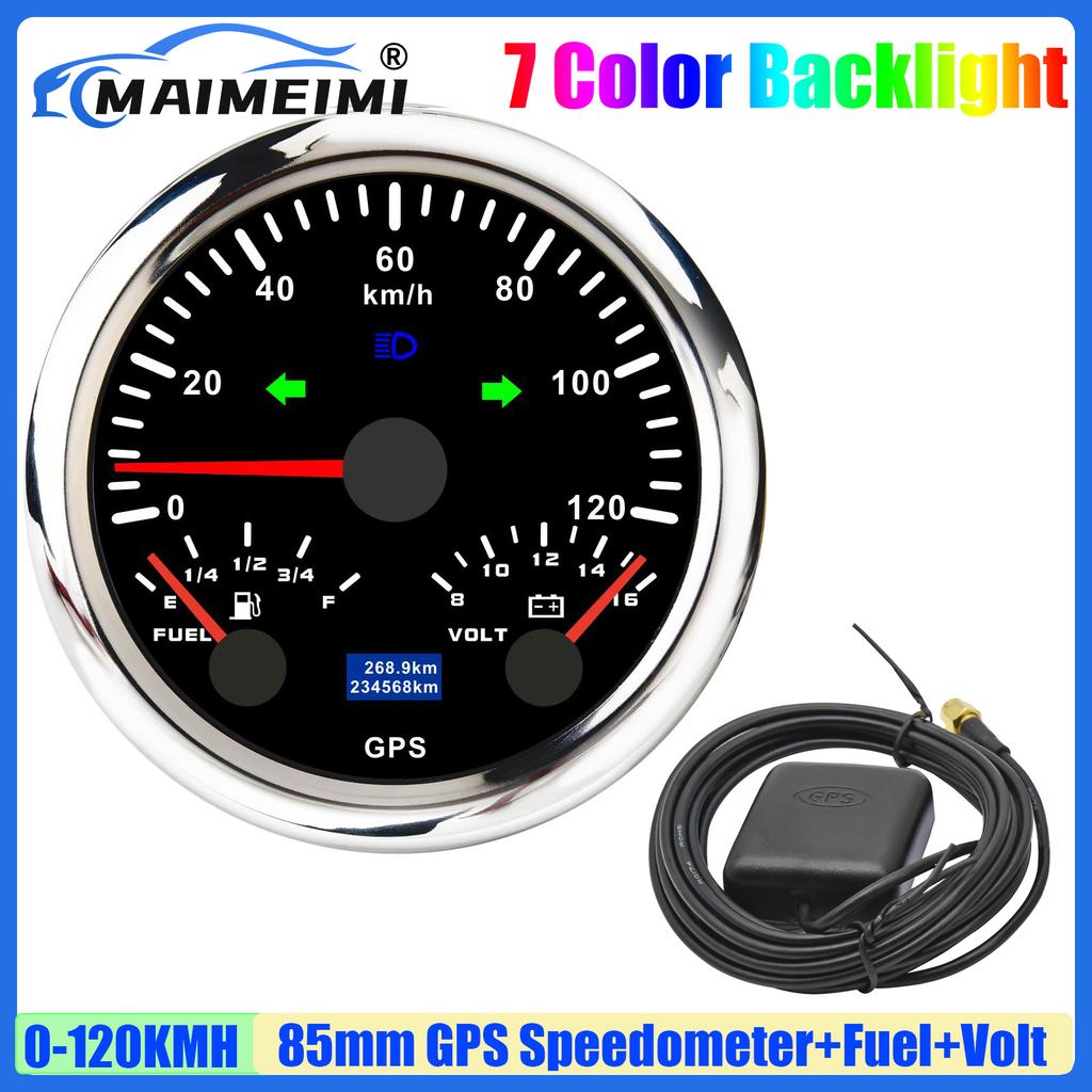 3 IN 1 Multi-Meter 85mm GPS Speedometer+Fuel Level Gauge+Voltmeter with High Beam Turn Light 120KMH,120MPH for Car Boat Yacht
