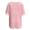 Spring Summer Solid Color V-neck Loose Short Sleeved Pleated T-shirt Top for Women Shirt