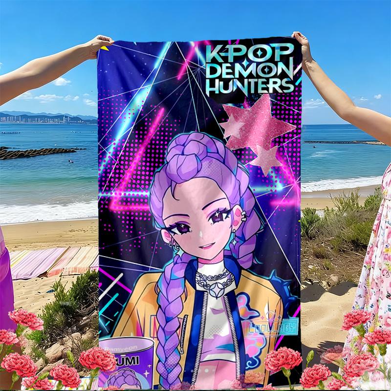 KPop Demon Hunters Print Beach Towel, Versatile Lightweight Absorbent Beach Towel for Pool Surf Yoga Bathroom, Perfect Birthday Holiday Gift