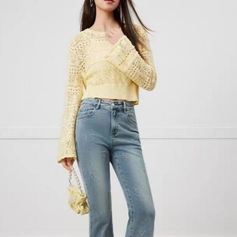 Spring and Summer Sun Protection Long Sleeved Thin Knitted Sweater Fashionable Hollow Out Knitted Sweater for Women