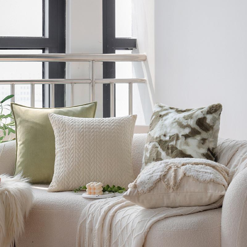 Modern Simple Green Cushion Pillow Sofa Cushion French Jacquard Model Room Decorative Cushion with Core