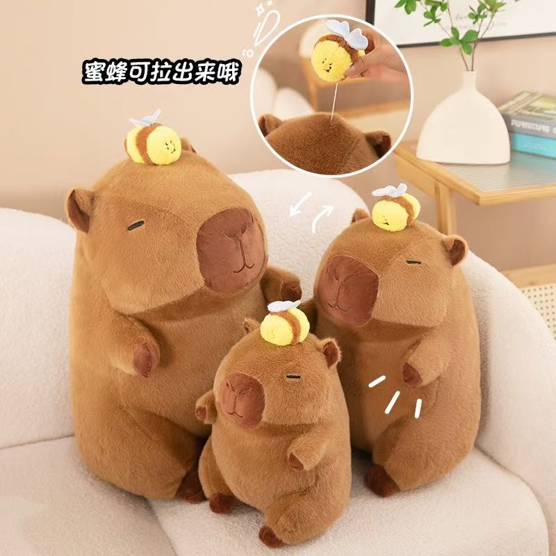 23cm Super Cute Capybara with Bee Capibara Plush Doll Giant Kawaii Stuffed Animal Doll Children Kids Birthday Gift Toys