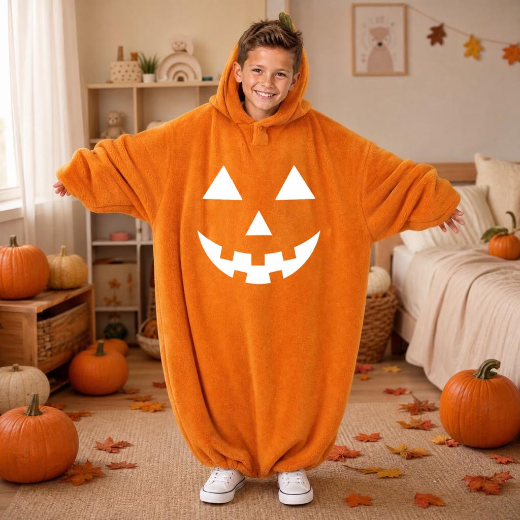 Kids' Halloween Printed Flannel Romper Pajama Set for Loungewear
