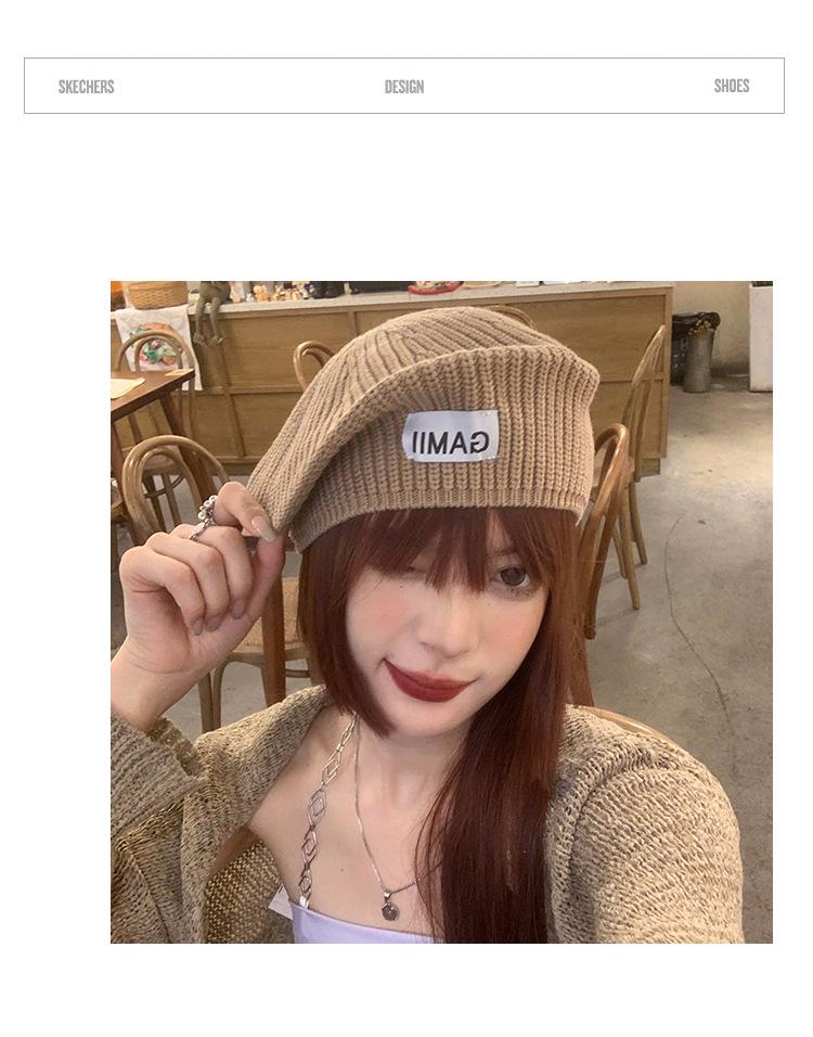 Trendy Korean Style Pink Knit Wool Beret: Women's Autumn/Winter Versatile, Face-Slimming Painter Hat