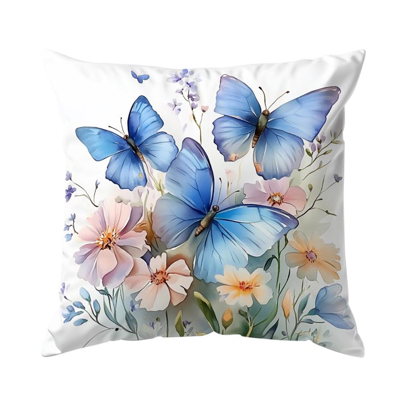 Home Decor Butterflies & Hydrangeas Floral-Printed Pillow Covers Pattern Cushion Cover Suitable for Sofa Bedroom Car Pillow