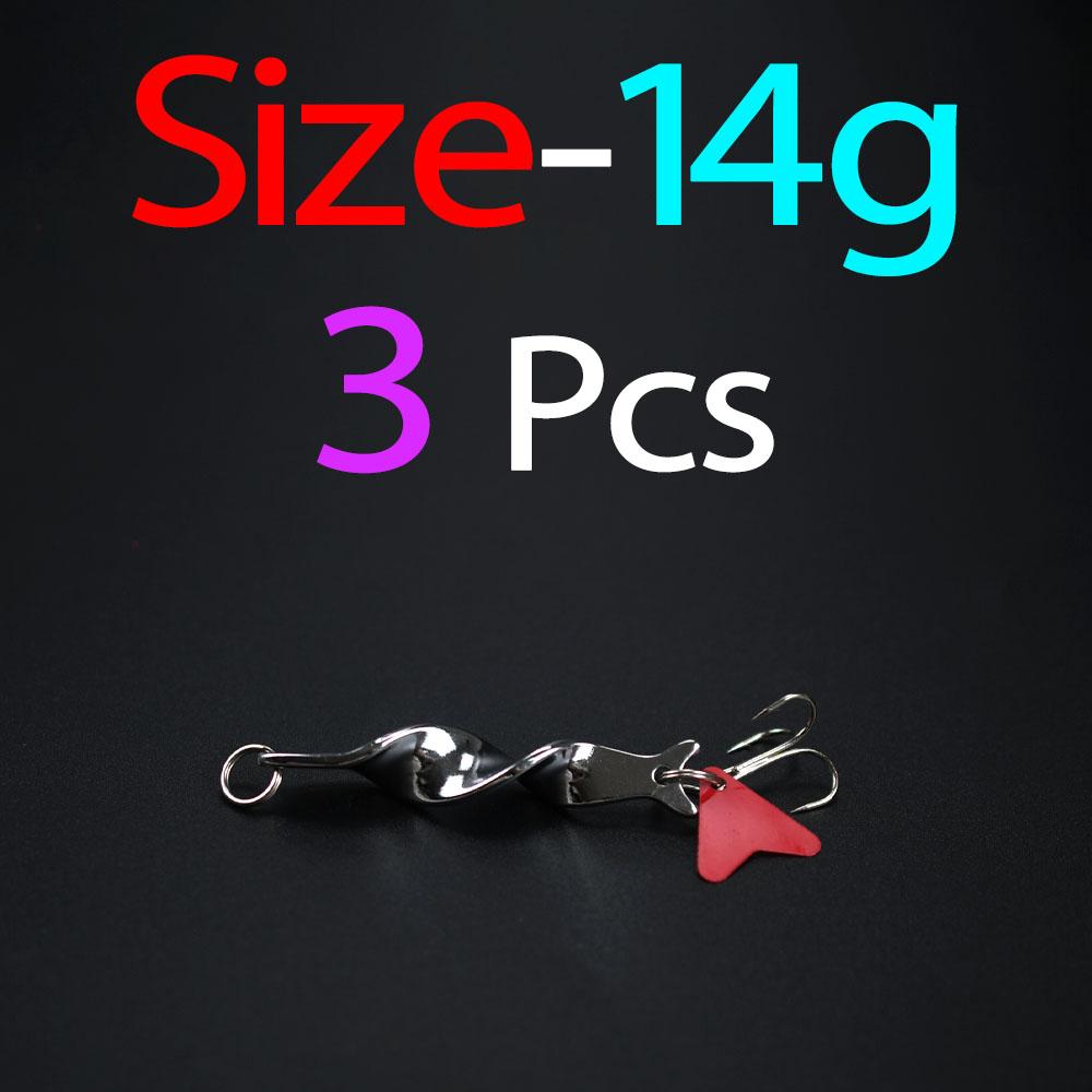 3Pcs Metal Rotating Spinner Spoon Fishing Lures Silver 10g 14g 21g 28g Trout Hard Baits with Treble Hook