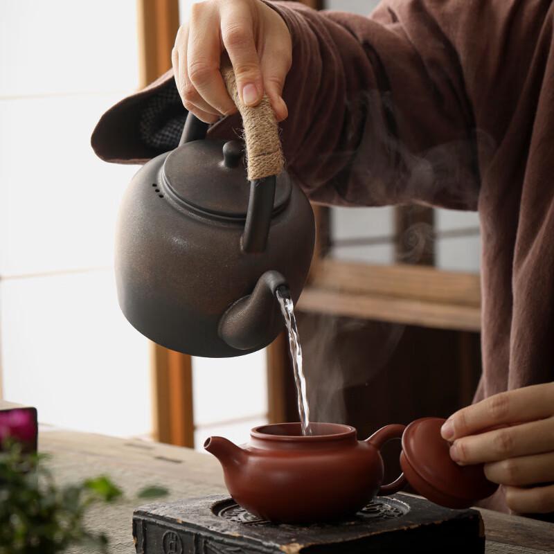 Handcrafted Coarse Pottery Teapot Set with Warming Stove