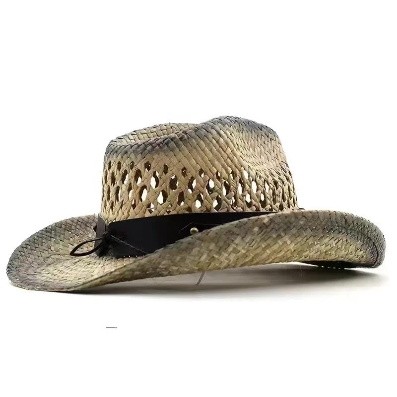New Hollow straw hat Straw Cowboy Hats WesternBeach Felt Sunhats Party Cap for Man Women3colors summer jazz straw hat