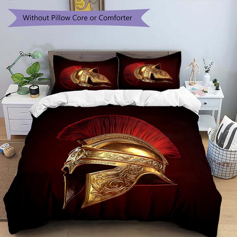 Gladiator Helmet 3pcs Bedding Set Duvet Cover Closure Includes 1 Duvet Cover & 2 Pillowcases for All Seasons Bedroom Home Dorm Decor
