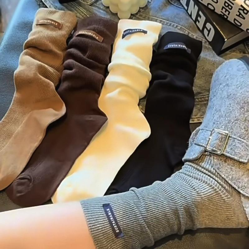 Standard Calf Socks High-End Goods Double-Needle Versatile Solid Color Children'S Letter Fashion Stacking Socks Stockings Tide Socks Season