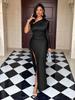 Women's 2025 Autumn/Winter European-American Style Solid Color Hip-Wrap Dress