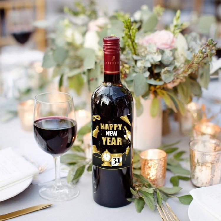 24Pcs New Year Bottle Decorative Sticker Waterproof Wine Bottle Wrapping Label For Champagne Wine Holiday Decoration