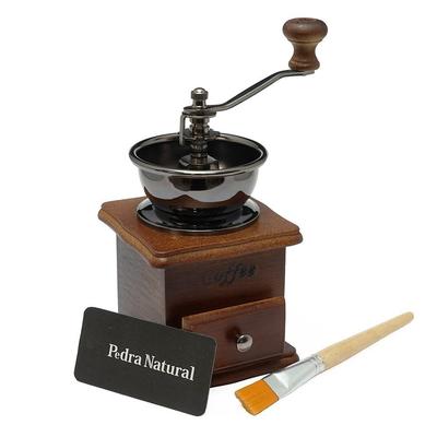 PedraNatural Wooden Antique Coffee Grinder with Adjustable Grinding and Ceramic Molars (Light Blue)