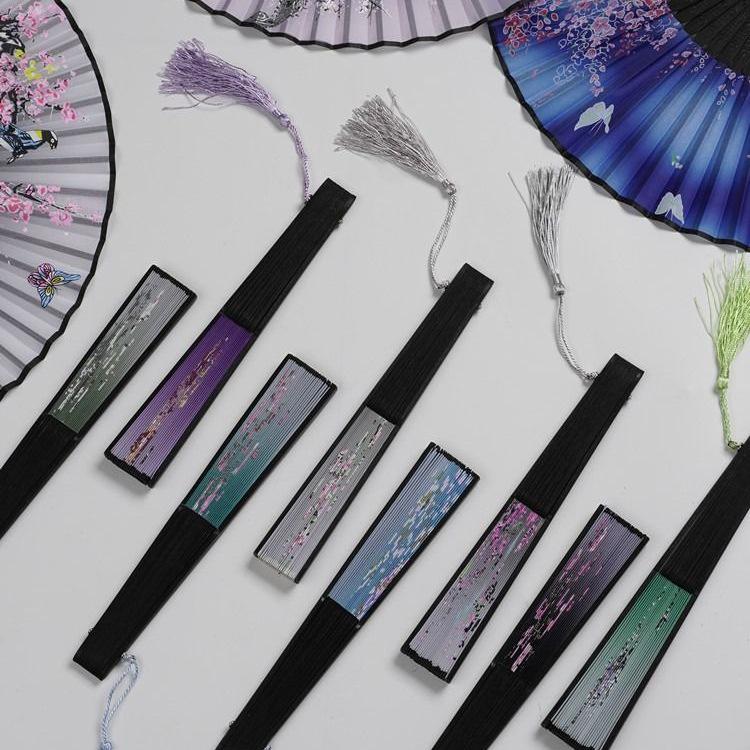 Chinese Classical Handheld Folding Fan with Tassel - Bamboo Hanfu Accessory