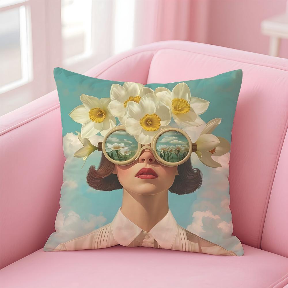 Fashionable Casual Eyeglasses Girl Woman Cushion Cover Pillowcase Short Plush Invisible Zipper Room Sofa Cushion Cover