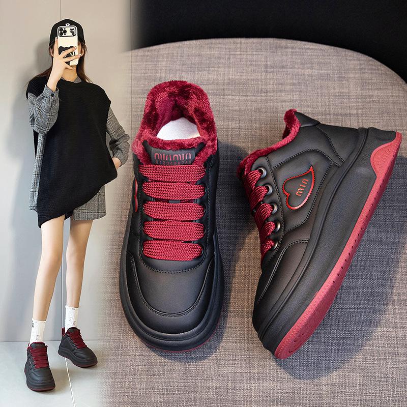 Fleece little white shoes women's high-top shoes autumn and winter new thickened warm bread shoes versatile platform sports board shoes