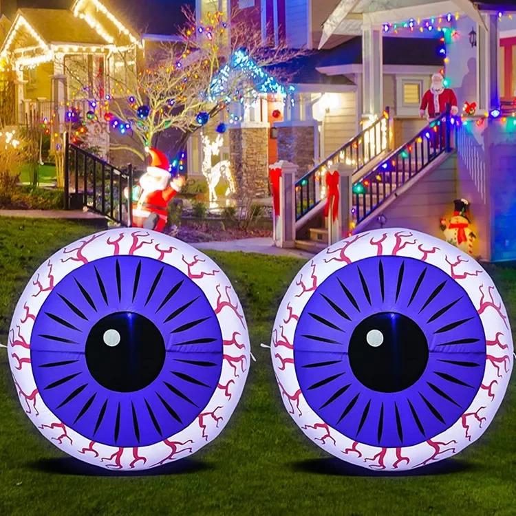 Giant Inflatable Eye Balls Halloween Decorations LED Light Up Bloodcharge Eyeballs Decor for Scary Tree Ornaments Party Decor