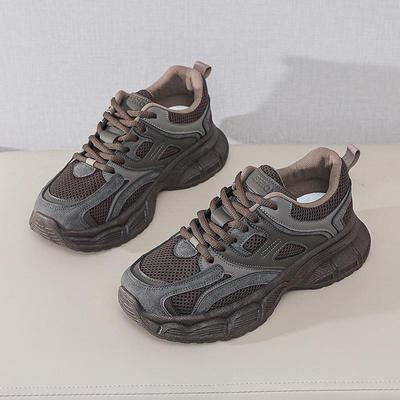Damen 2024 Trendige Ganz Schwarze Rutschfeste Dad Sneakers für Herbst-Laufen und Freizeitkleidung