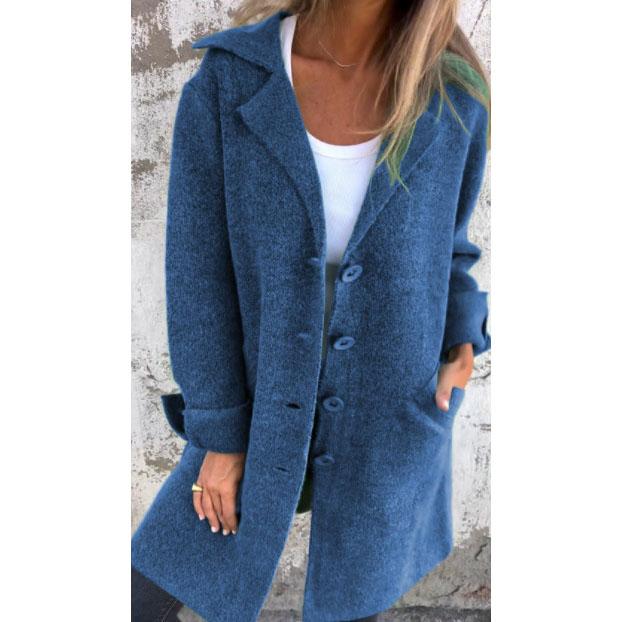 Autumn Winter Women's Clothes Trench Casual Solid Long Sleeve Outerwears Vintage Lapel Mid Length Coats Suit Jackets